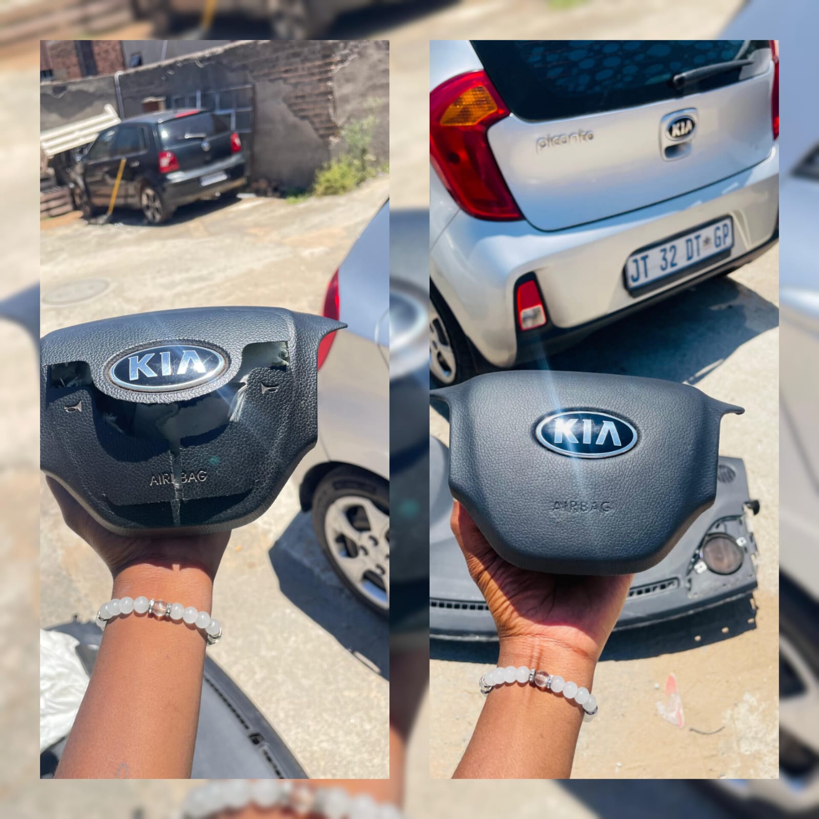 Kia Picanto airbag cover — before and after restoration