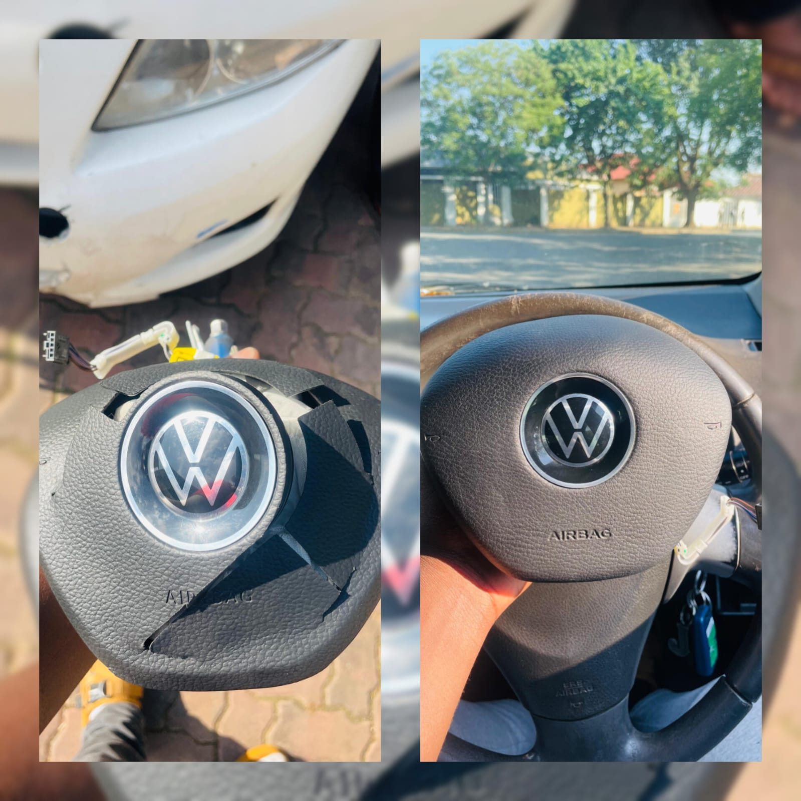 Volkswagen airbag cover — before and after restoration